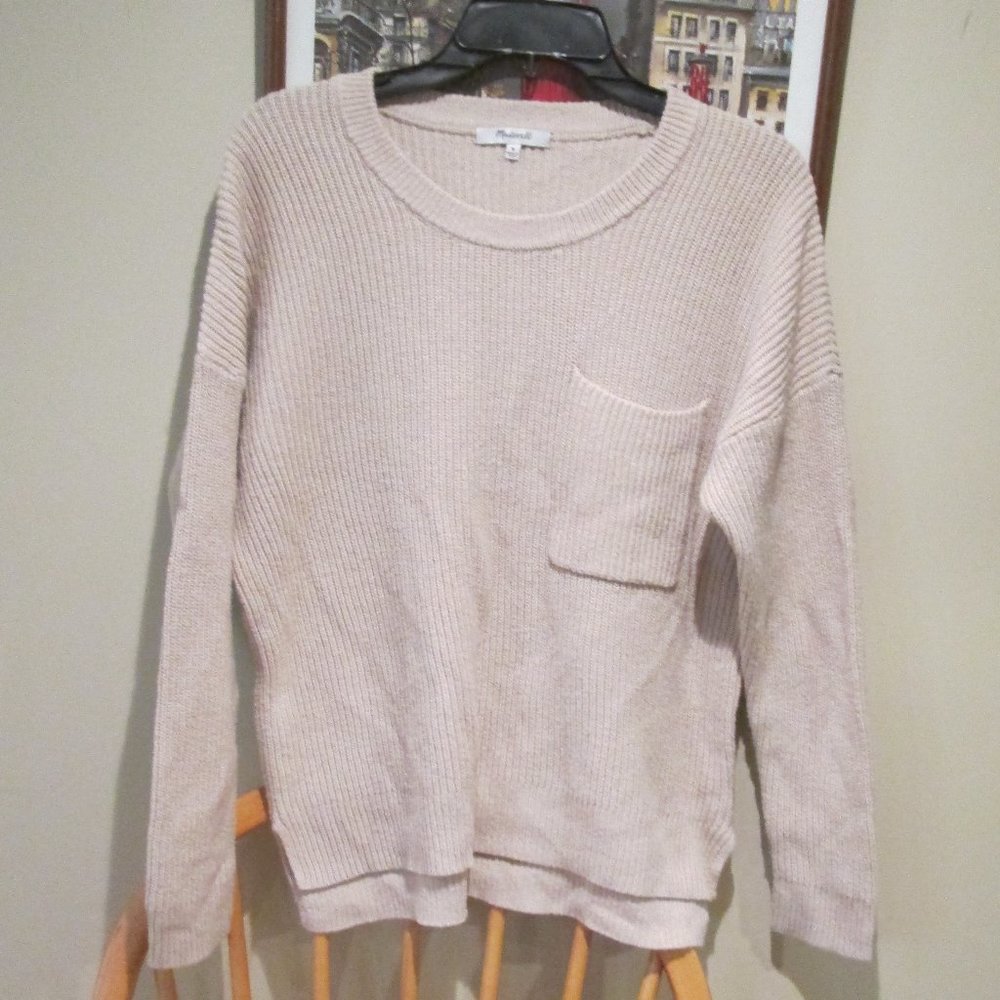 MADEWELL Rib Knit Sweater Top Pullover Long Sleeve Hi-Low Cream Tan  sz M